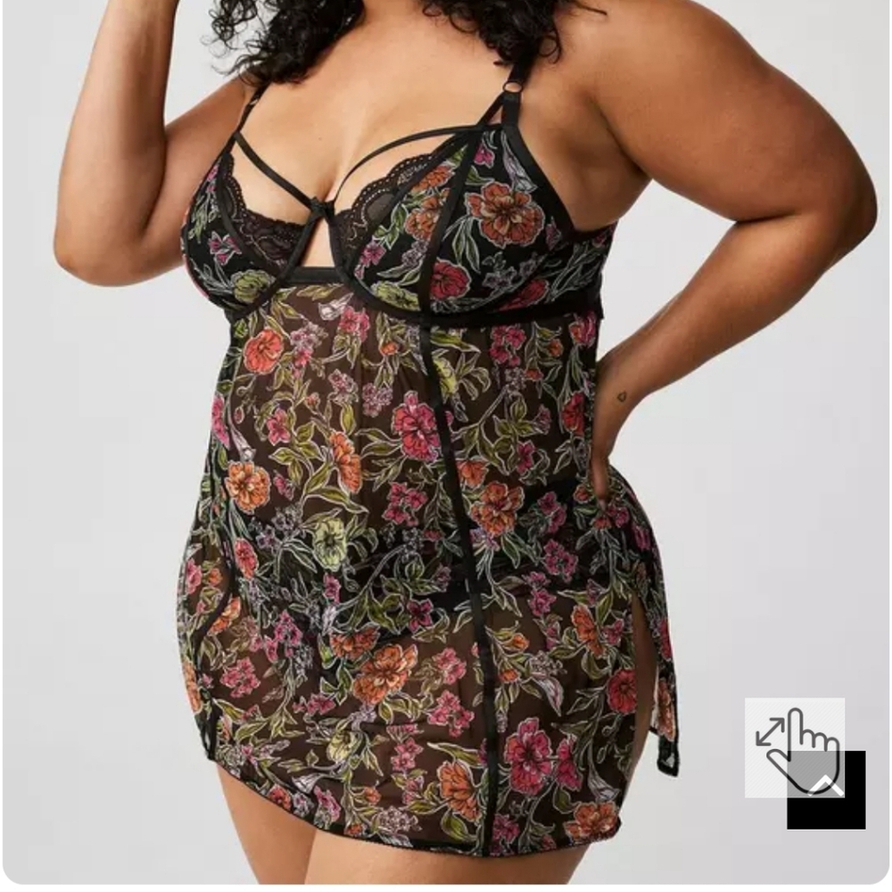 Torrid Mesh Underwire Babydoll Strappy Womens Size 4X NWT Stretchy Garden Floral